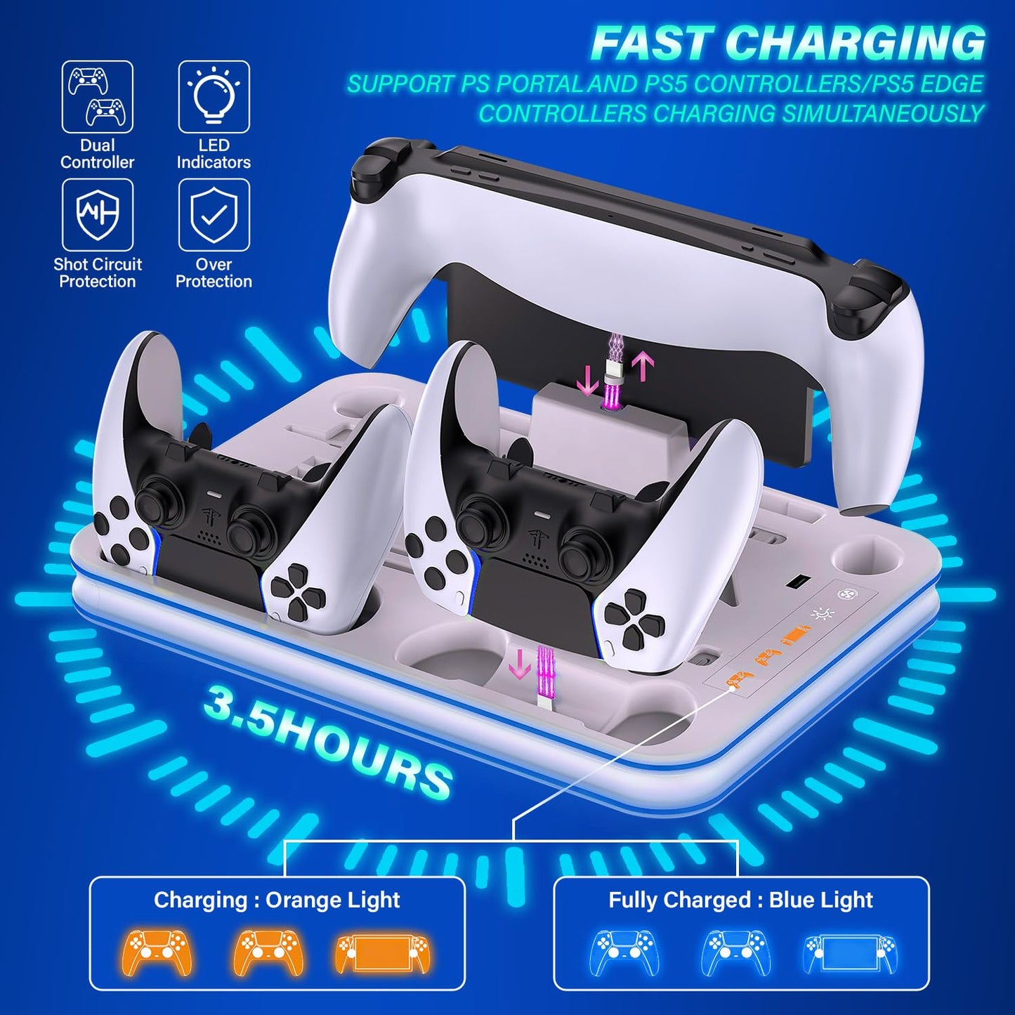 Sehawei PS5/PS5 Slim Stand and Cooling Station with RGB Lighting and 3 Level Cooling Fan,Charging Dock for PS5 Edge Controller and PS Portal,Remote Control and Headset holders,PS5/PS5 Slim Accessories
