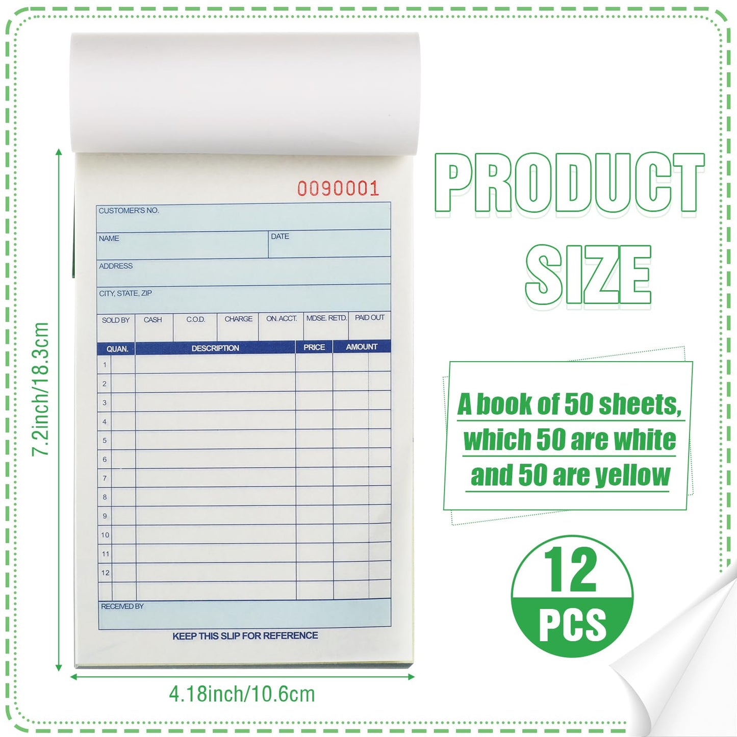 Lincia 12 Pads Sales Order Books 2 Part Carbonless, Receipt Book with Carbon Copies, 50 Sets Per, Book White/Canary, Cover Receipt Form Invoice
