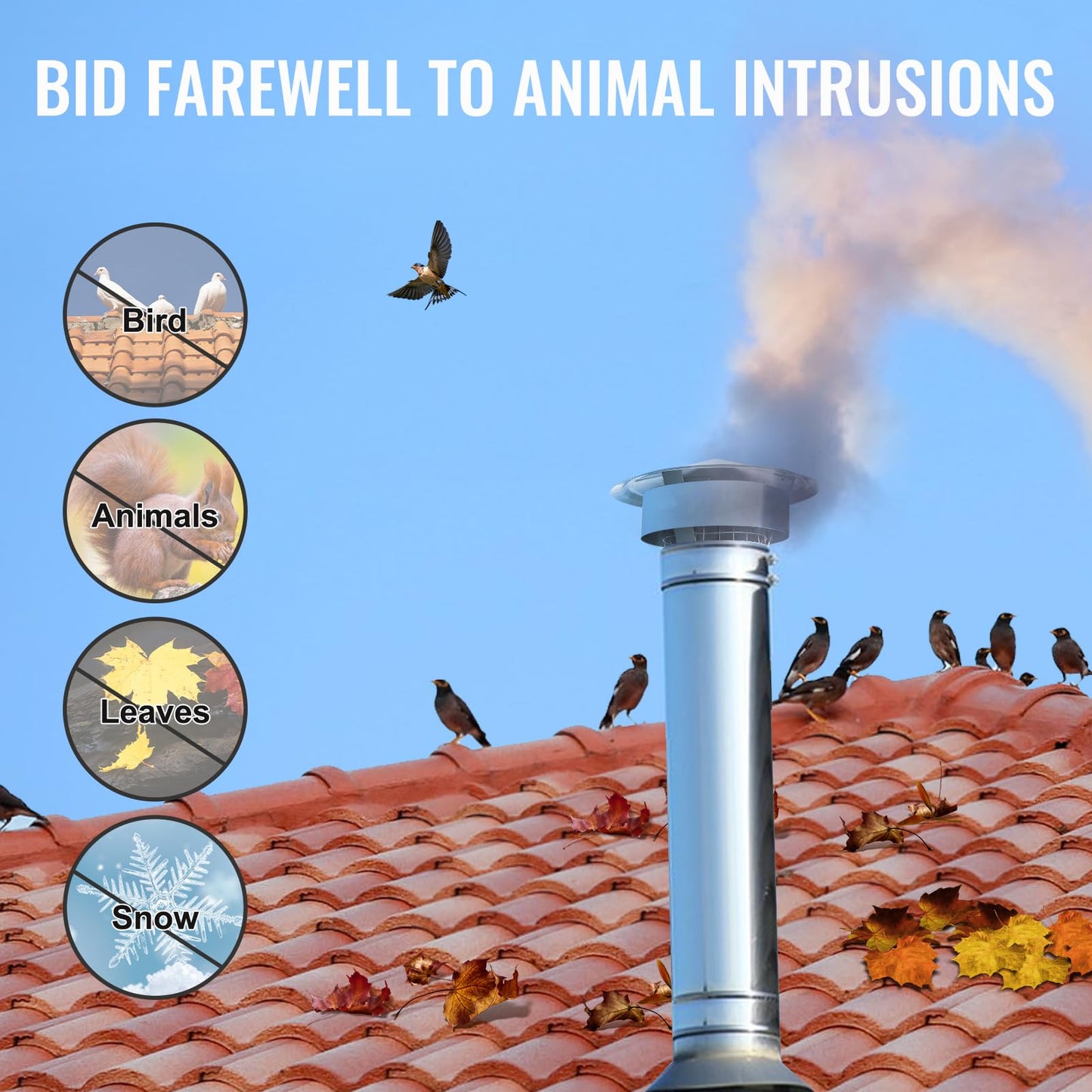 VEVOR 6 inch Chimney Cap - All-Weather Stainless Steel with Reinforced Hardware, Easy Installation Vent Cover for Outdoor Protection