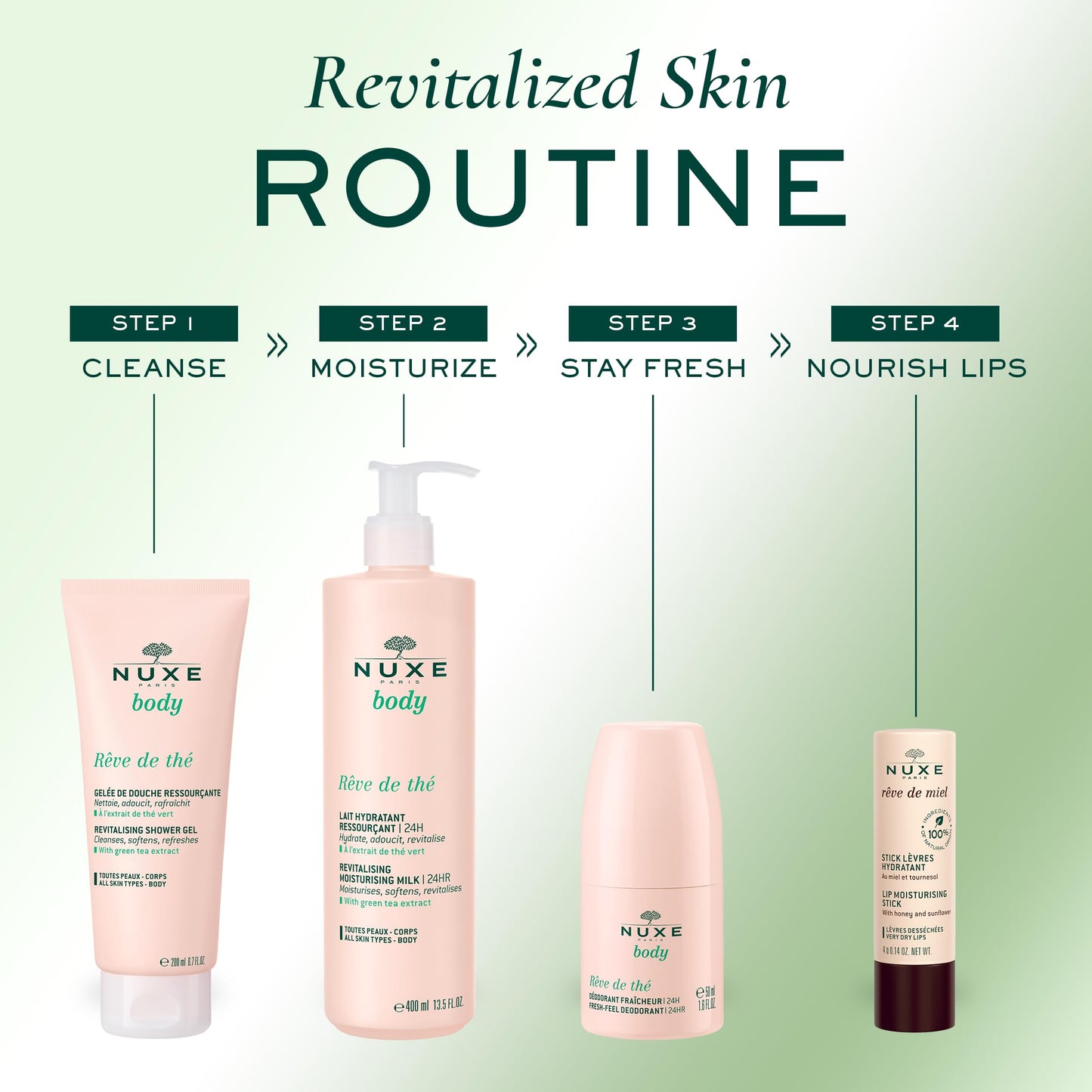 NUXE Rêve de Thé Revitalising Moisturising Body Lotion - 24h Hydration. Moisturizes, Softens & Revitalizes with Green Tea Extract, 13.5 Fl Oz