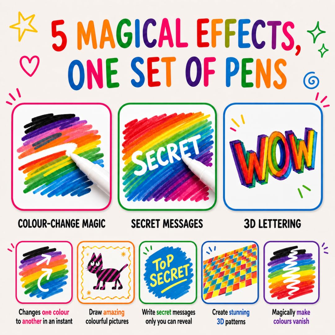 Marvin's Magic - NEW x 30 Amazing Magic Pens - Color Changing Magic Pen Art - Create 3D Lettering or Write Secret Messages - Includes 30 Magic Pens