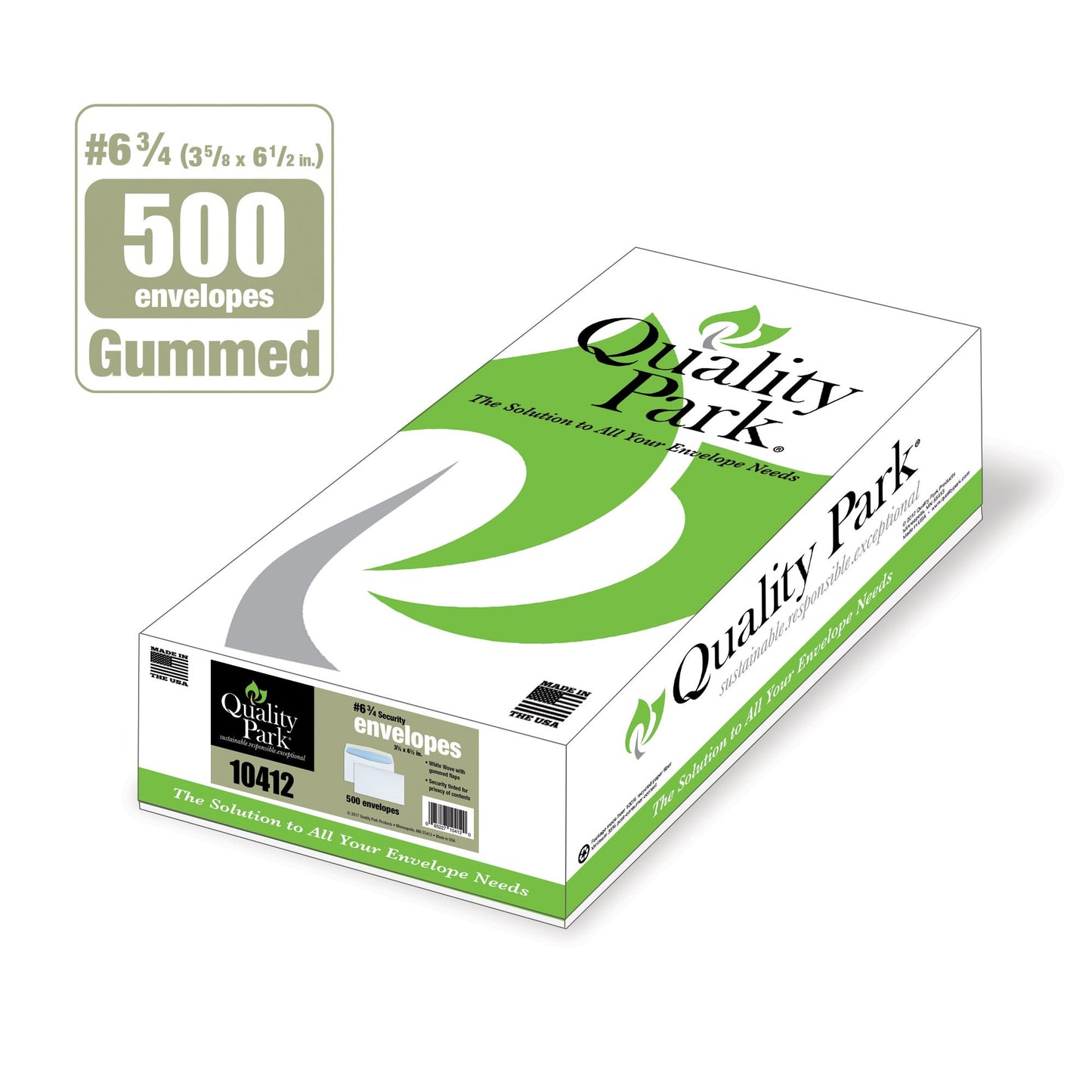Quality Park #6-3/4 Security Tinted Envelopes, Gummed Closure for Self Addressed and Business Reply, 24 lb. White Wove, 3-5/8 x 6-1/2, 500/Box (QUA10412)