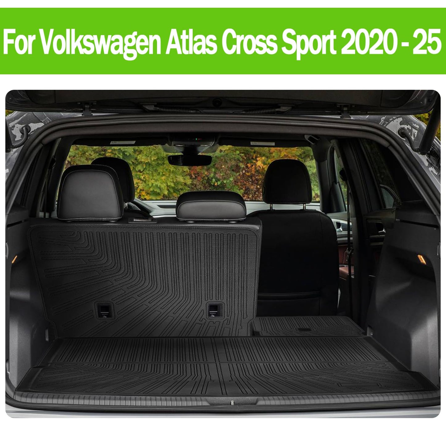 Liizoo Cargo Liner for Volkswagen VW Atlas Cross Sport (5 Passenger Models Only) 2020-2024 2025 All Weather Cargo Mat, Fit TPE Anti-Slip Car Seat Back Protector Accessories (with Backseat Mat)