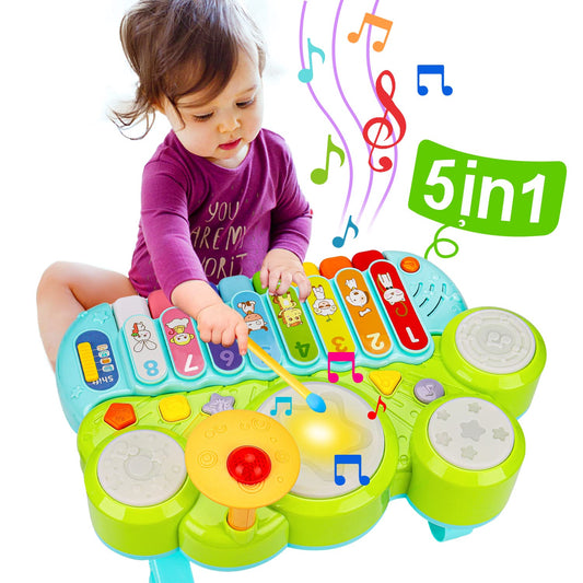 Baby Musical Toys 3 in 1 Piano Keyboard Xylophone Drum Set for 1 Year Old Girls Boys Toys Age 2 Music Instrument Learning Toys Toddlers 1-3 0-2 Birthday Easter Gift Infant Baby Toys 6 9 12 18 24 Month