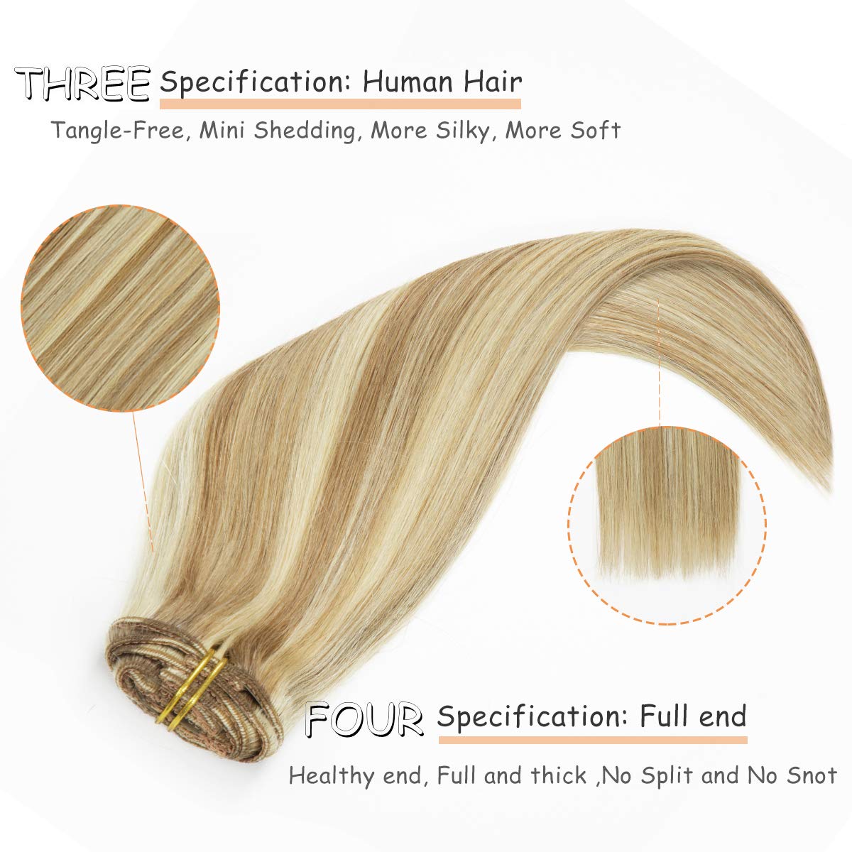 Caliee Blonde Clip in Hair Extensions Real Human Hair,P10-613 Natural Human Hair Extensions Clip ins Real Human Hair for Women Full Head 120G with 16 Clips 7Pcs Lace Clip in hair 18Inch
