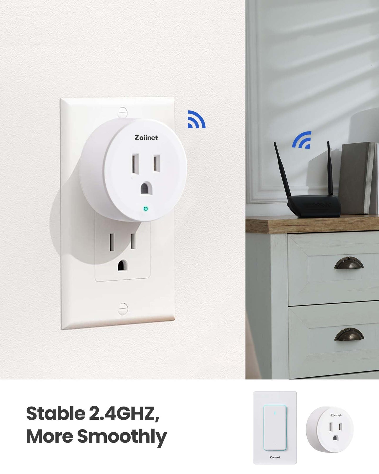 Zoiinet Smart Plug Switch, 2.4G WiFi Outlet, Compatible with Alexa, Google Home, Smart Life & IFTTT APP, Voice Control & Timer, Buckle Design & Removable, No Hub Needed, Programmable(2 Pack)