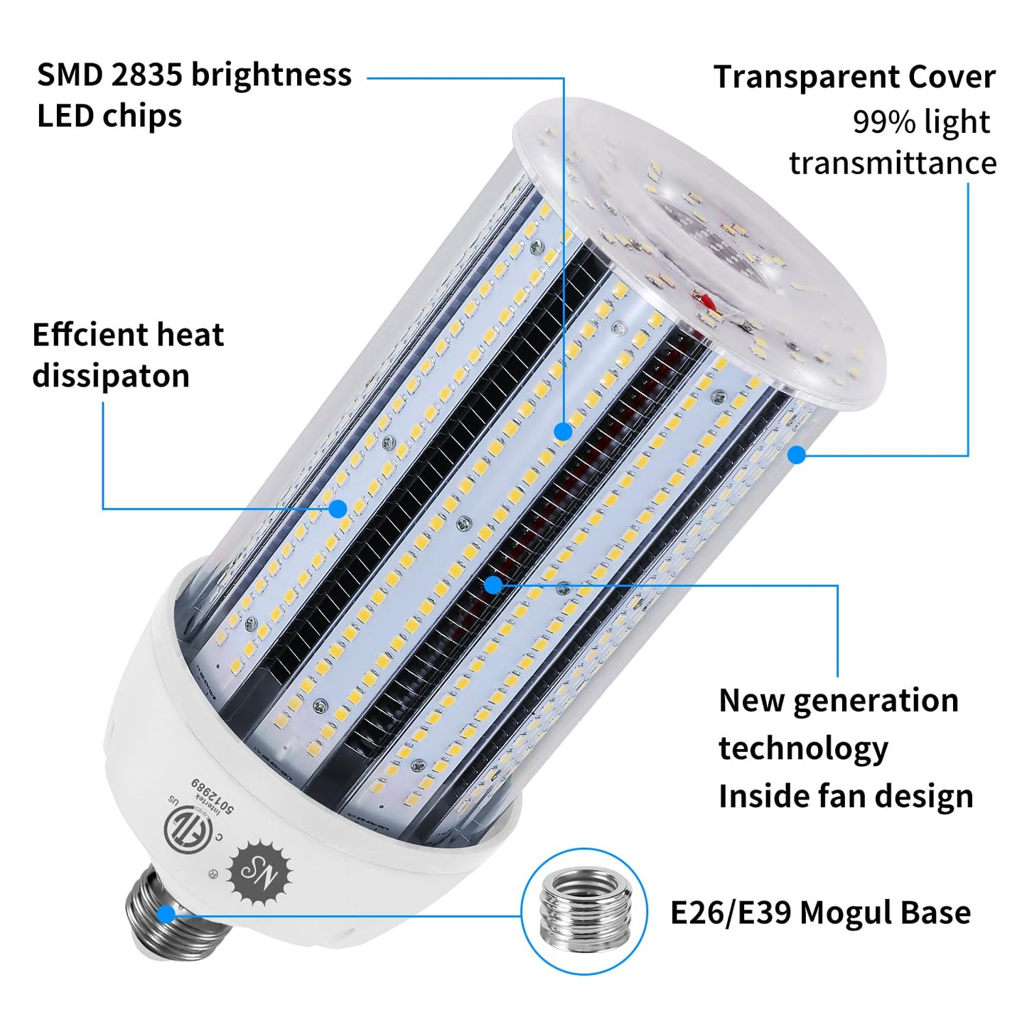 NS 2-Pack 120W LED Corn Bulbs,5000K,AC110-277V,18000lm,E26/E39 Base,LED Replacement Metal Halide HID CFL for Commercial Industrial Lighting Warehouse High Bay Light Fixture Garage Workshop