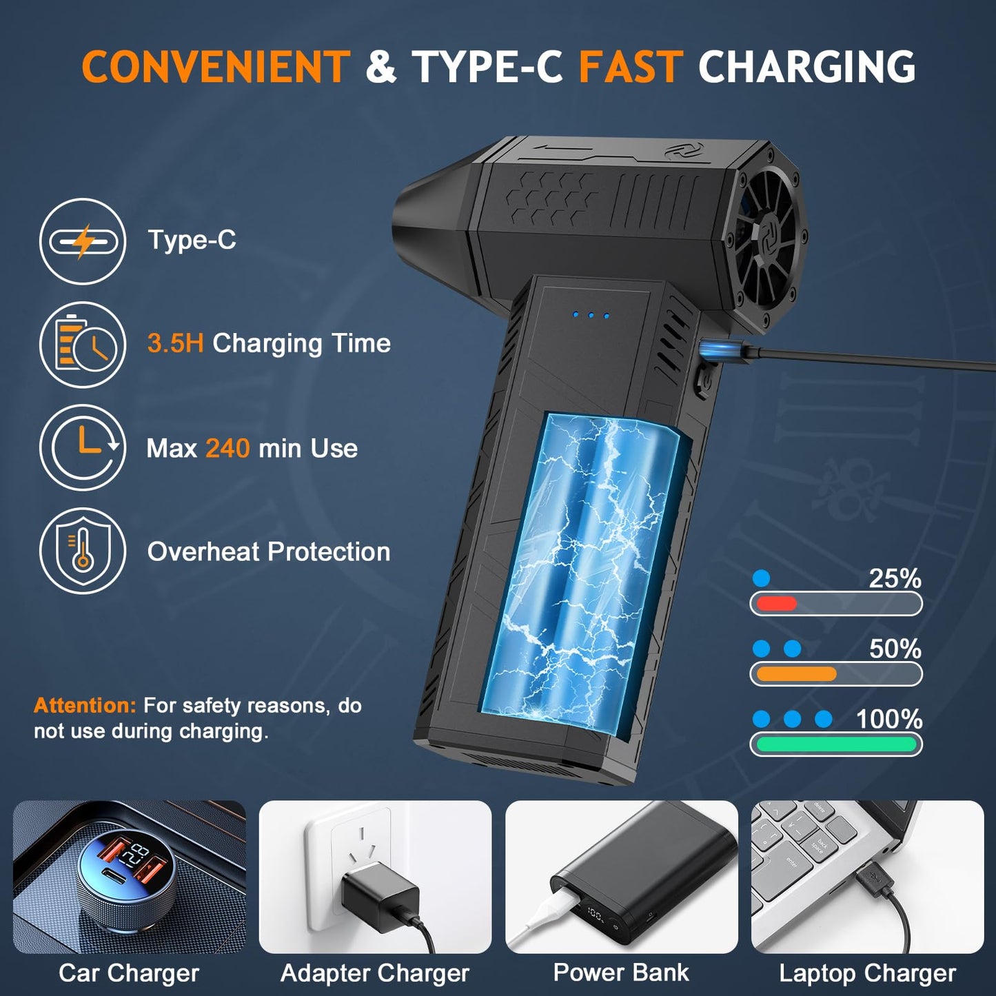 Compressed Air Duster - 180000RPM Powerful Electric Air Duster, 3 Gear Adjustable Cordless Air Blower, Rechargeable Dust Cleaner for Keyboard, Computer, Home, Outdoor, Car