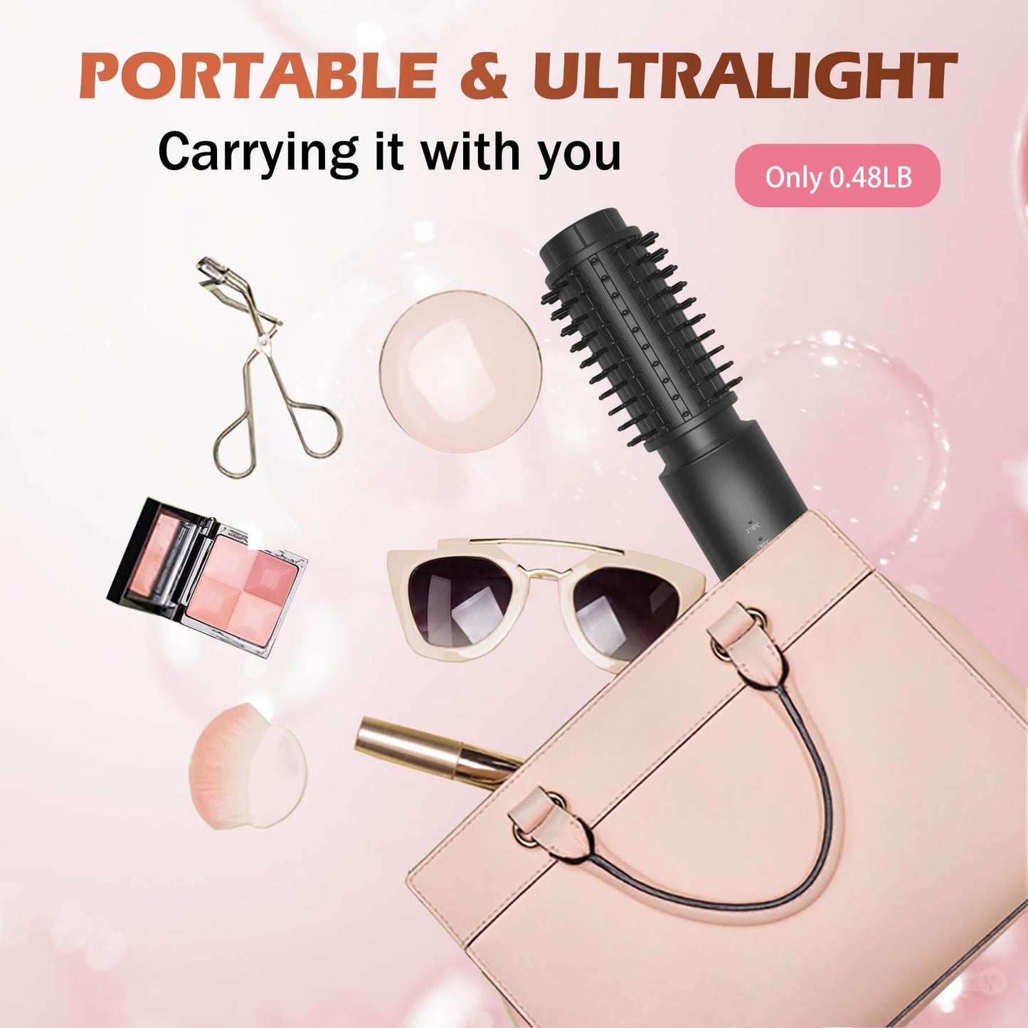 3-in-1 Cordless Curling Brush Iron & Heated Round Brush & Hair Straightener Comb, Portable Rechargeable Travel Hair Curler for Women