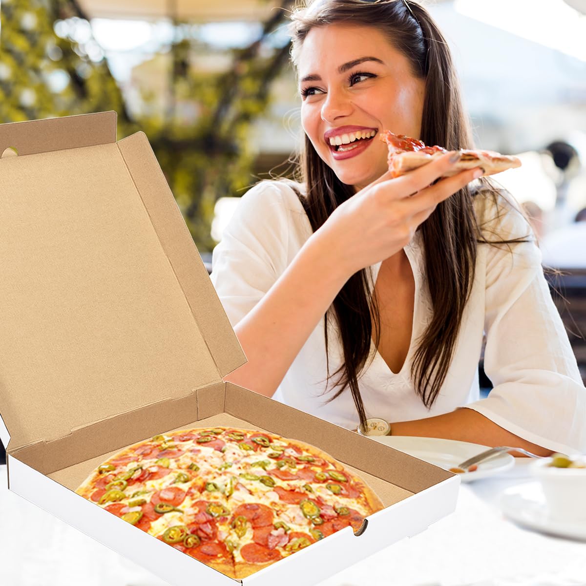 Huoshange White Corrugated Cardboard Pizza Boxes 14x14x2 Inch,10 Pack Large Pizza Box for Homemade Pizza,Food, Donut and Pies