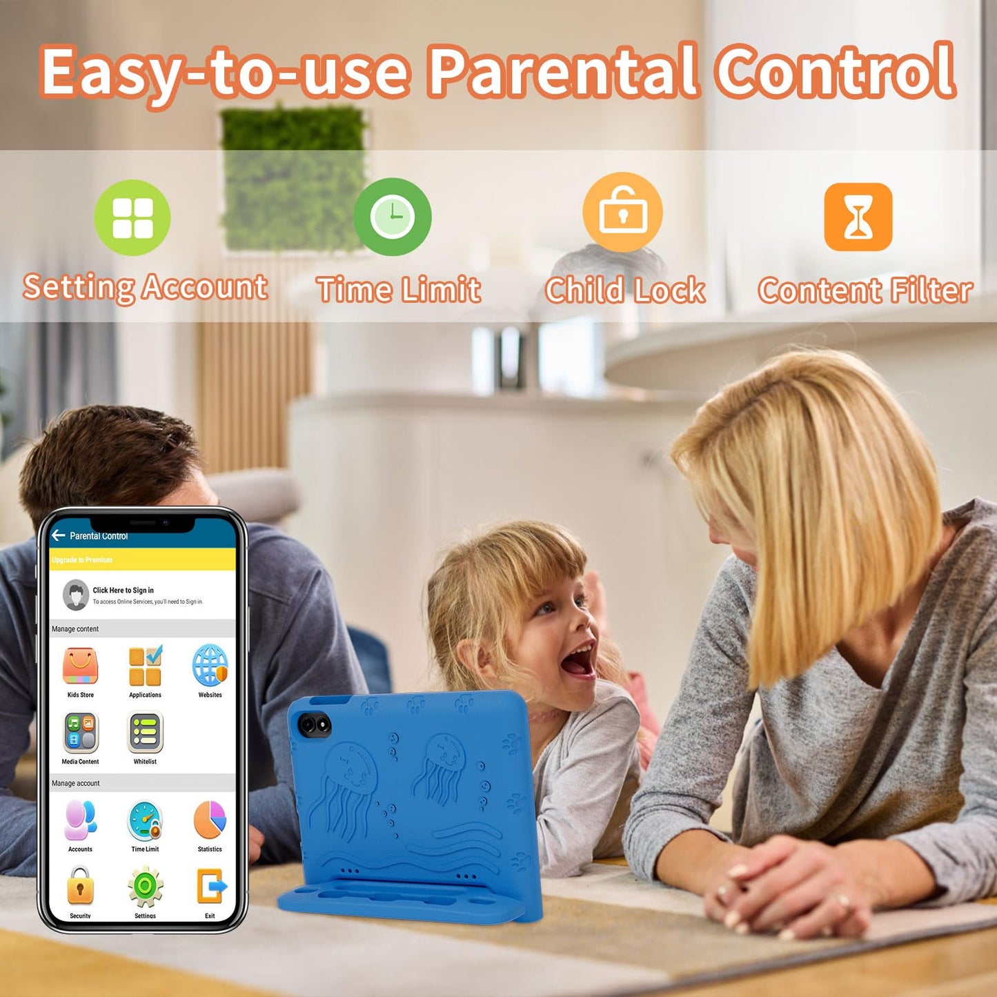 2024 Upgraded Kids Tablet, Octa-core, 10 Inch Android 14 Tablet for Kids with Case, 6000mAh Battery with Kids Space, Parental Control, Dual WiFi6, Kids App Pre-Installed, Great Gift for Children