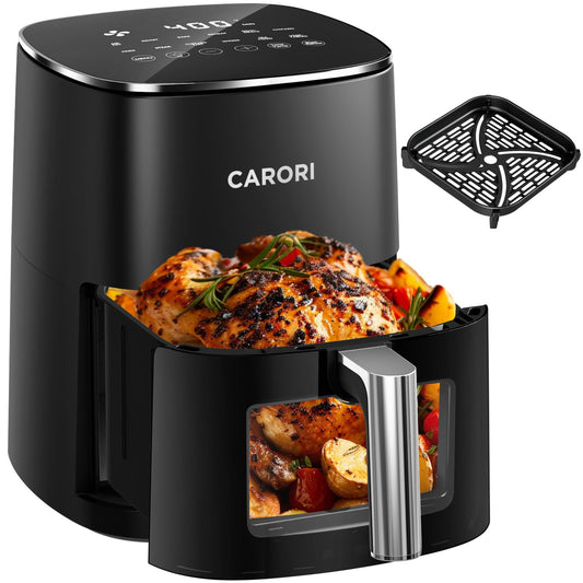 CARORI 6 Qt Air Fryer with Viewing Window, 12 Presets and DIY Mode, 1700W, 400°F Max, Large Nonstick Dishwasher-Safe Basket, Bake, Roast, Reheat, Dehydrate, Black