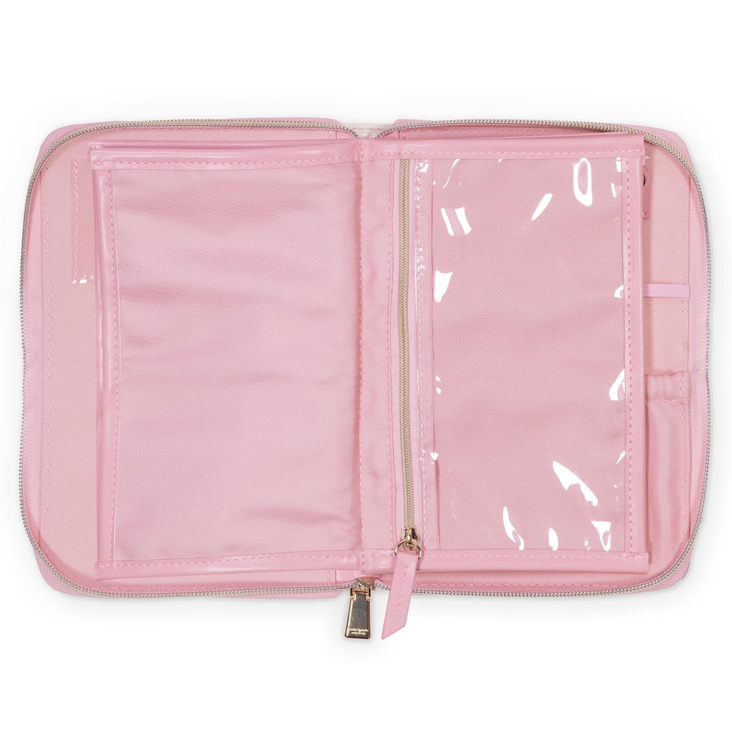 kate spade new york Travel Jewelry Folio, 8.5" x 6" Organizer with 8 Zippered Pockets, Necklace Tabs & Tracker Pocket, Leatherette Case with “For Safe Keeping” Quote (Goddess Stripe)