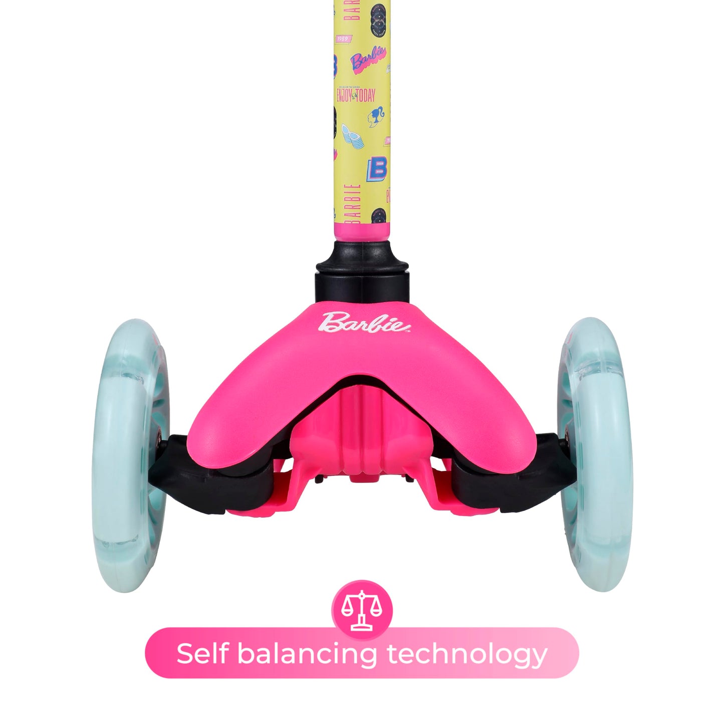 Barbie Self Balancing Kick Scooter with Light Up Wheels, Extra Wide Deck, 3 Wheel Platform, Foot Activated Brake, 75 lbs Limit, Kids & Toddlers Girls or Boys, for Ages 3 and Up