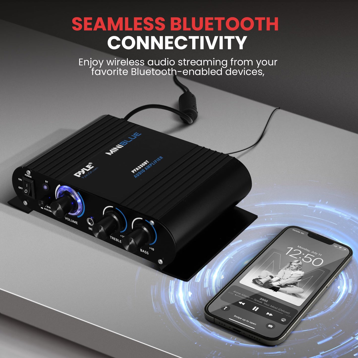 Pyle Home PFA330BT 90-watt Mini Blue Series Compact Bluetooth Amp (PYLPFA330BT)