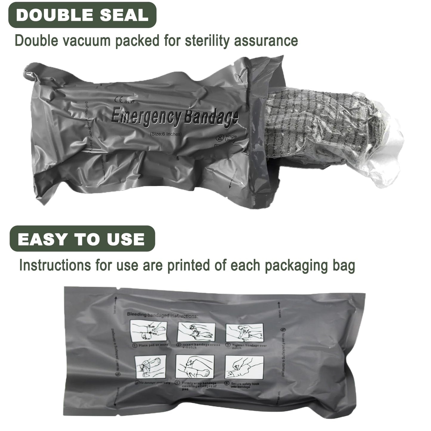 Upgrade Israeli Style Emergency Bandage, 8Pack 6 Inch Compression Bandage for Emergency Wound Dressing, First Aid and IFAK Trauma Military (6Inch-8Pcs)