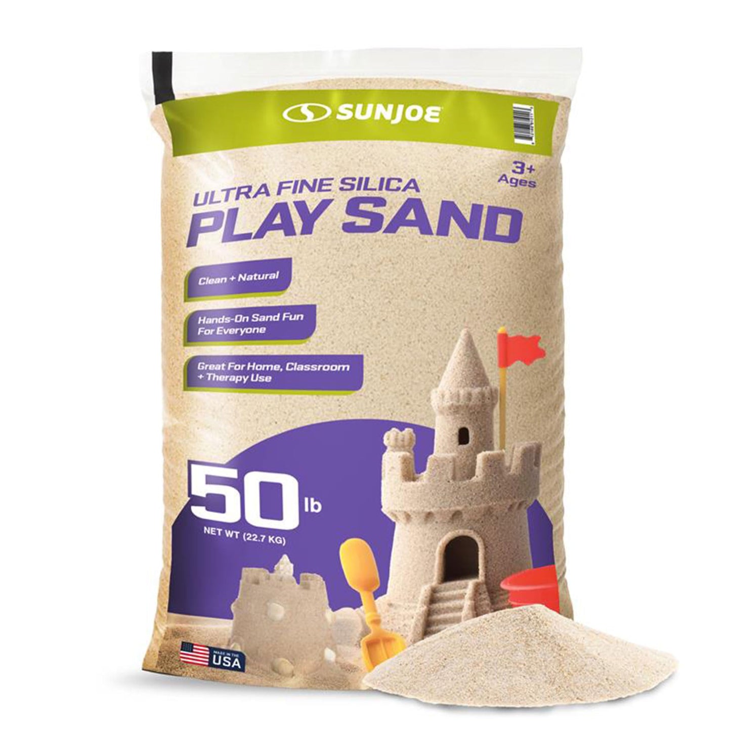 Sun Joe Silica Play Sand for Sandbox, Sensory Table & Garden Spaces, Ultra Fine, 50 Lb Bag - Indoor and Outdoor Natural Craft Accessory for Molding, Digging, Sculpting and Gardening, PLYSAND50