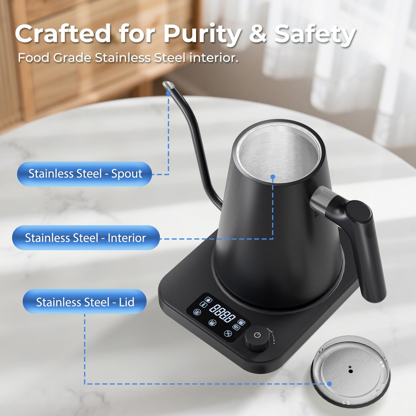 AGORVIO Gooseneck Electric Kettle, ±1°F Temperature Control Electric Kettle, 1.0L 1200W Fast Heating, 24H Keep Warm, 30Min Auto Memory, Food Grade Stainless Steel, Pour Over Kettle for Coffee and Tea