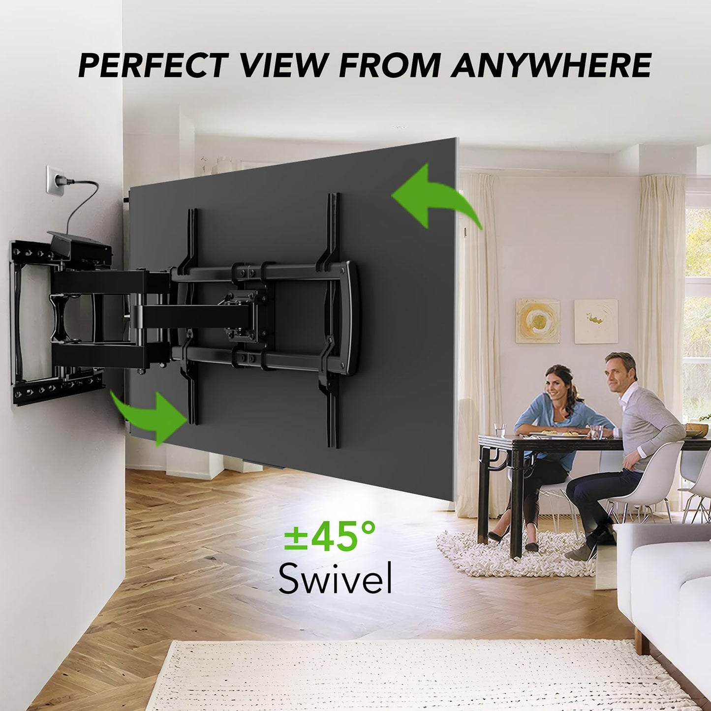 Full Motion TV Wall Mount Bracket with Power Outlet for Most 32-85 inch TV,TV Mount Dual Articulating Arms,Tilt/Swivel/Extension/Leveling,Fits 8” 12” 16" Studs,Max Vesa 600x400mm, Holds up to 132lbs