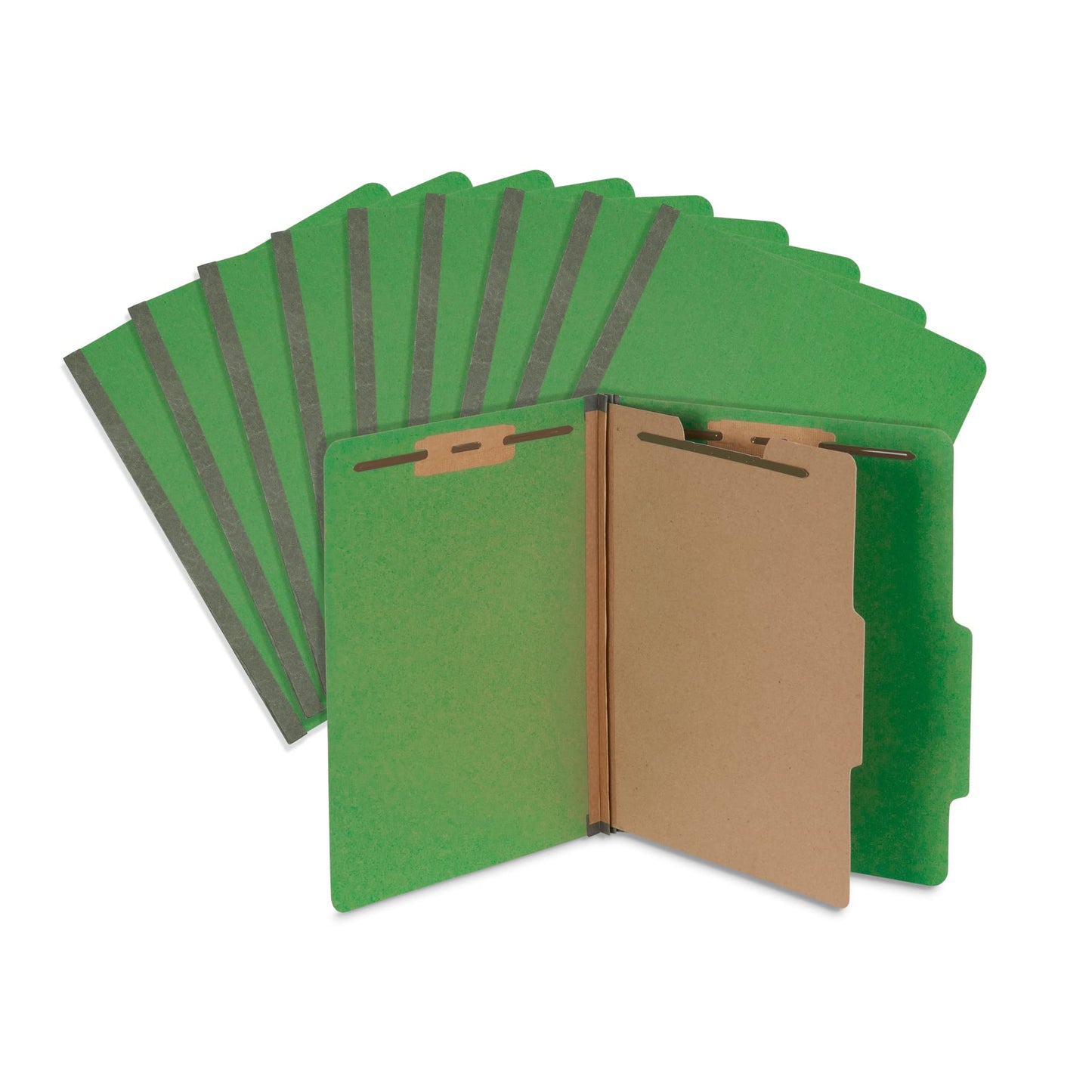 Blue Summit Supplies Classification Folders, 1-Divider, Letter Size, Green, with 2 Inch Expansions, Durable 2 Prong Design for Organizing Standard Medical Files & Office Reports, 10 Pack