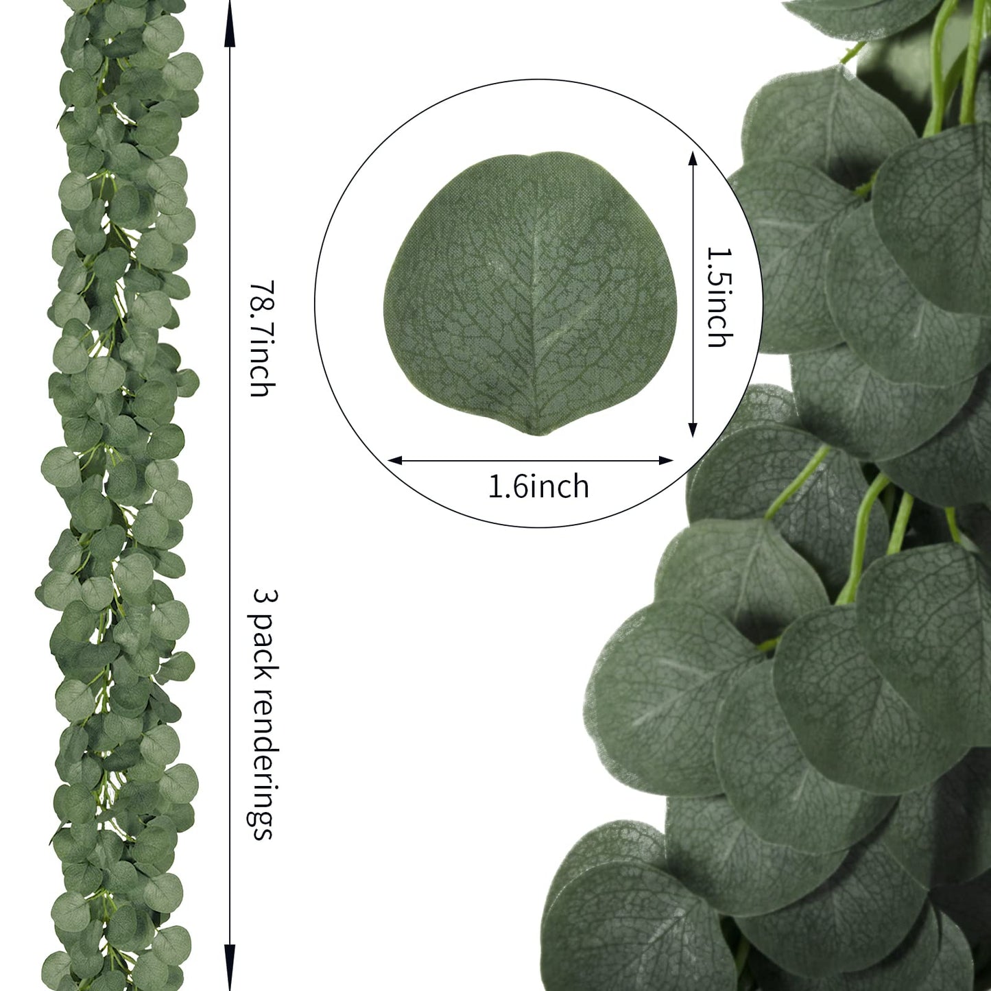 CQURE 36Pcs Eucalyptus Garland,Artificial Eucalyptus Leaves Table Greenery Garland Wreath Vines for Wedding Party Table Fireplace Bedroom Wall Decor