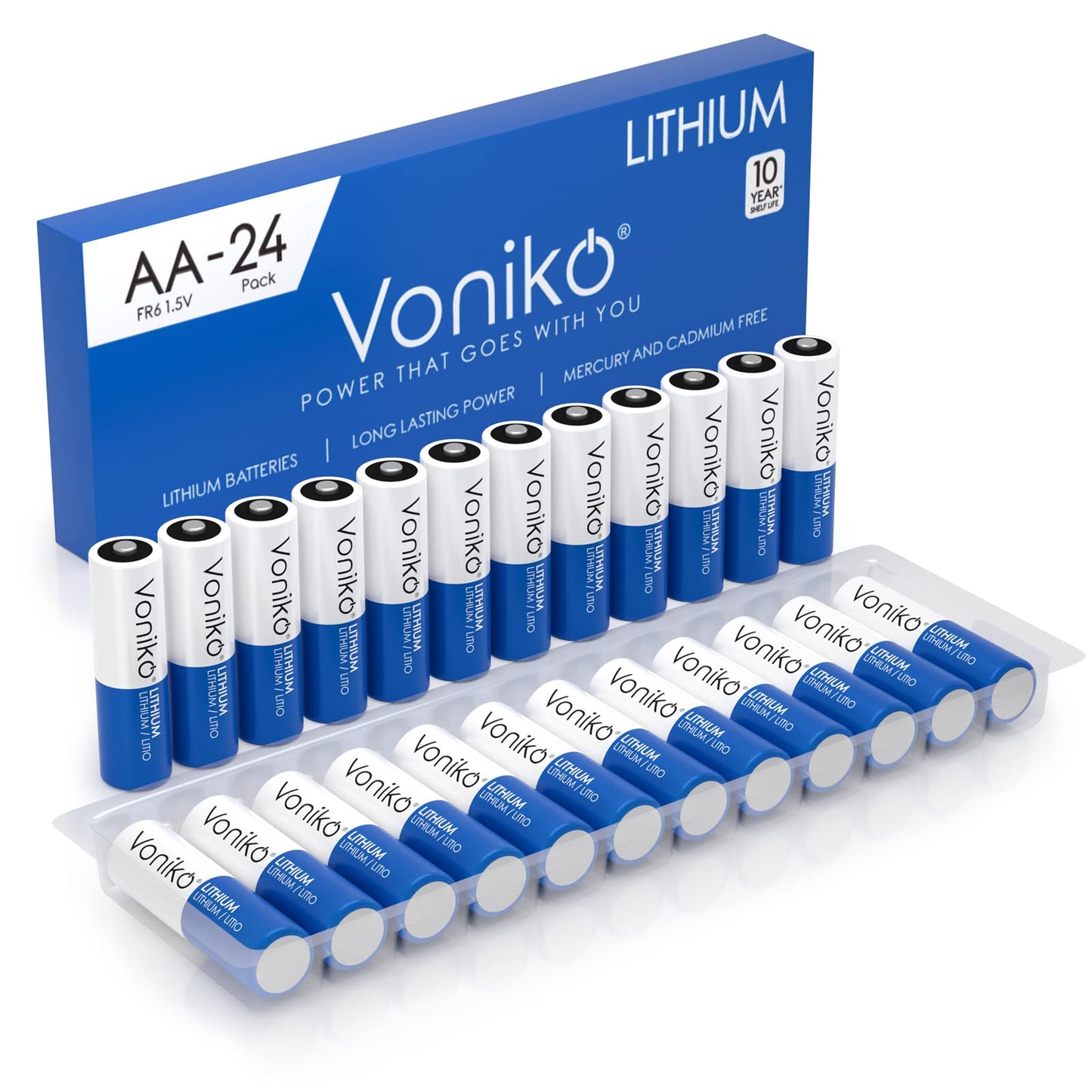 Voniko AA Batteries, 24 Pack 1.5V Lithium AA Batteries—High Performance Double A Long Lasting Battery for Flashlight, Toys, Remote Control, Alarm System (Non-Rechargeable)