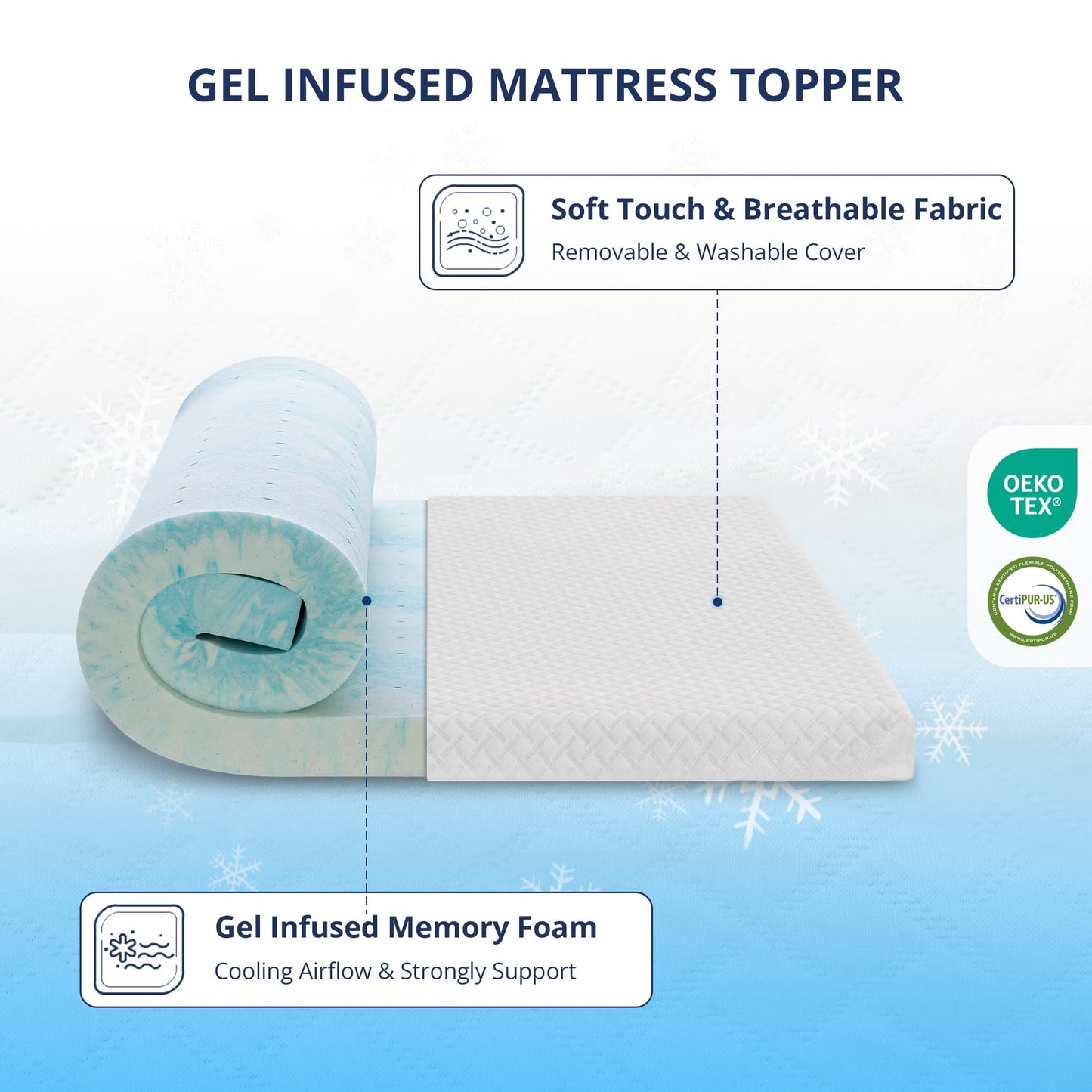 3 Inch Gel Memory Foam Mattress Topper Twin Size, Cooling Bed Topper for Pressure Relief with Removable Breathable Soft Cover, CertiPUR-US Certified