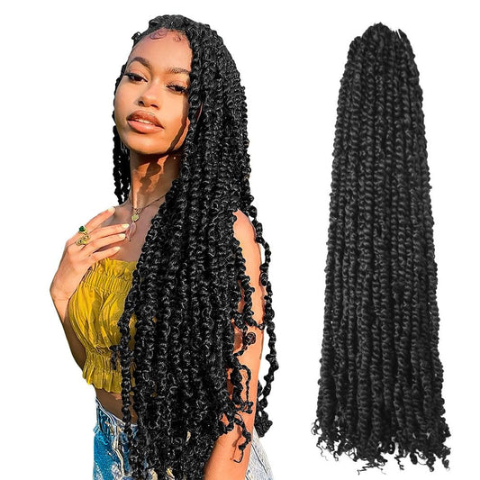 BOHOBABE Long Pre-twisted Passion Twist Crochet Hair 30 Inch Pre-looped Crochet Passion Twist Braiding Hair 8 Packs (1B)