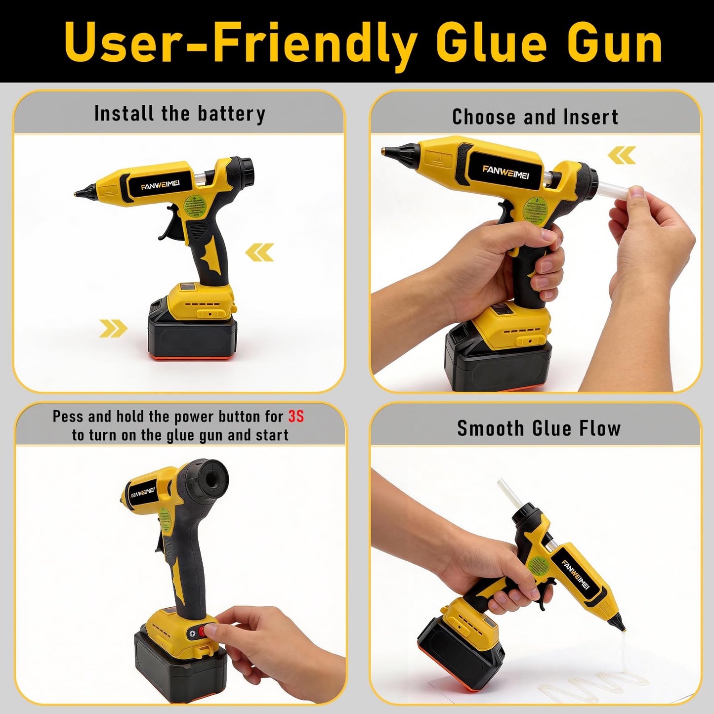110W Cordless Hot Glue Gun Compatible with DeWalt 18V Battery, Upgraded Digital Adjustable Temp Heavy Duty Glue Gun with 20 Full-Size Sticks for DIY, Arts, Crafts & Home Repair (Battery Not Included)