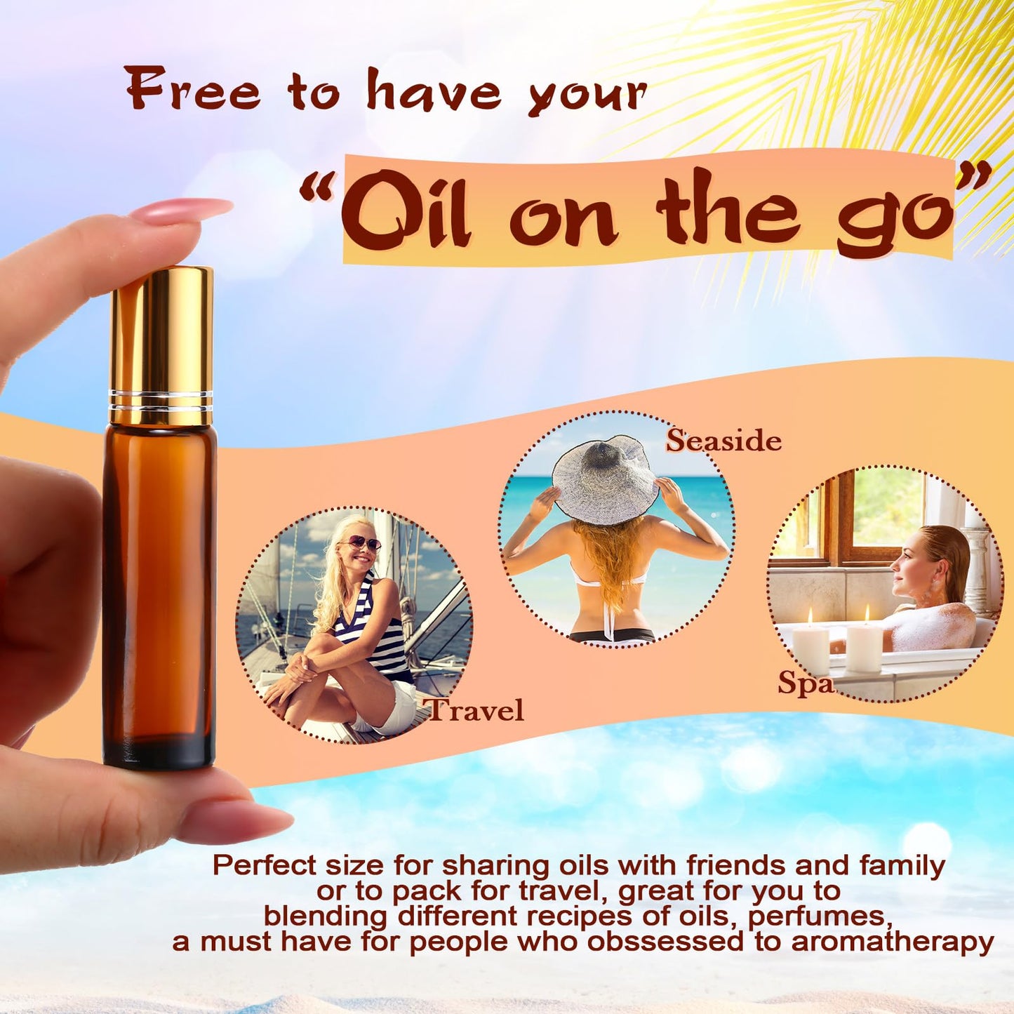 Tanlade 100 Pcs Essential Oil Roller Bottles 10 ml Amber Roll on Glass Roller Bottles Refillable Leakproof Empty Rollerball Bottles with Funnels and Stainless Steel Roller Balls for Travel Lip Gloss