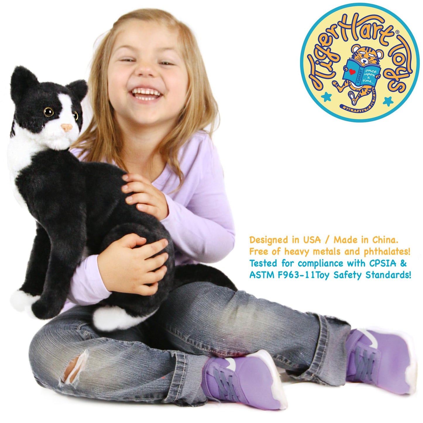 VIAHART Tate The Tuxedo Cat - 14 Inch Stuffed Animal Plush Black and White Kitten - by TigerHart Toys