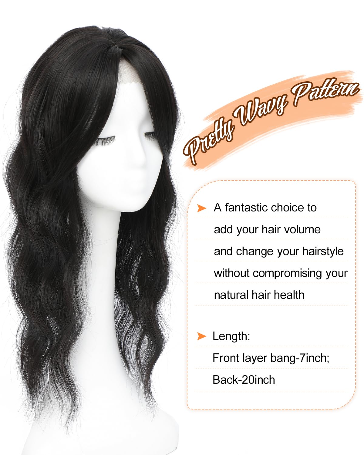 Hair Toppers for Women 20inch Wavy Hair Toppers for Women Toppers Hair Pieces for Women with Thinning Hair Ombre Highlight Synthetic Wig Clip In Hair Topper Wiglets with Fringe Bang Add Hair Volume