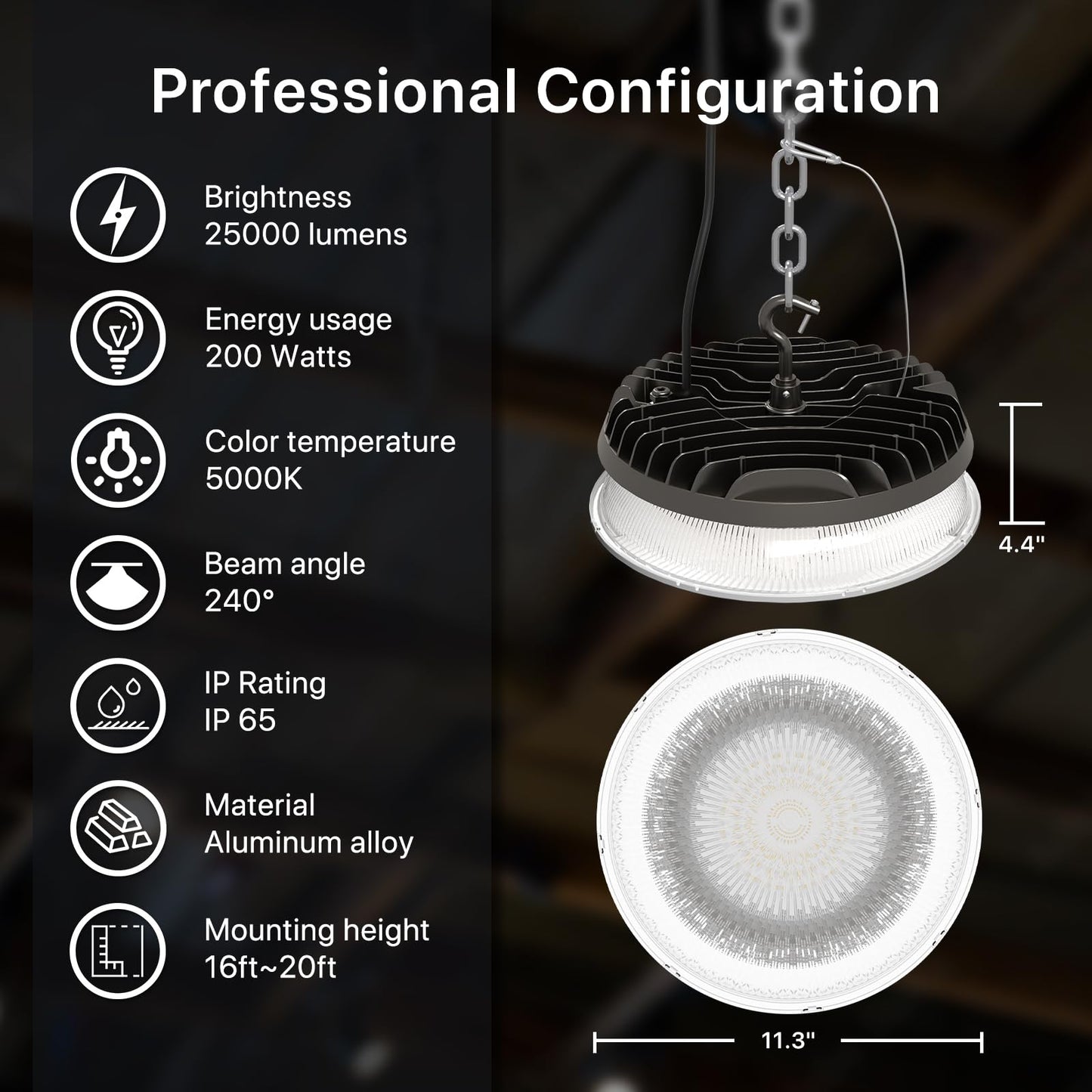 HYPERLITE UFO LED High Bay Light 200w 28000lm Shop Light 5000k Plug High Bay LED Lights for Commercial Bay Lighting 16-20ft Workshop Warehouse Factory Gym Barn ETL