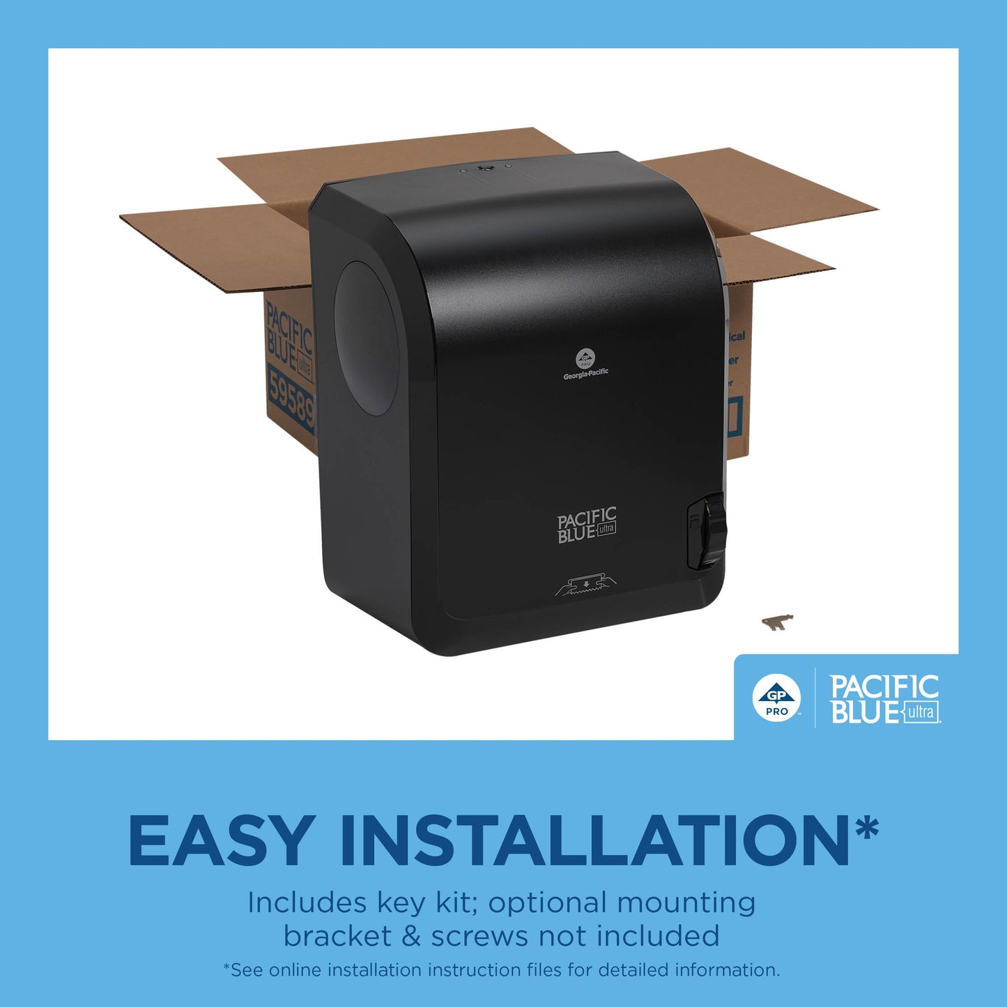 Pacific Blue Ultra 8" High-Capacity Mechanical Paper Towel Dispenser by GP PRO (Georgia-Pacific), Black, 59589, 12.9" W x 9" D x 16" H, 1 Dispenser