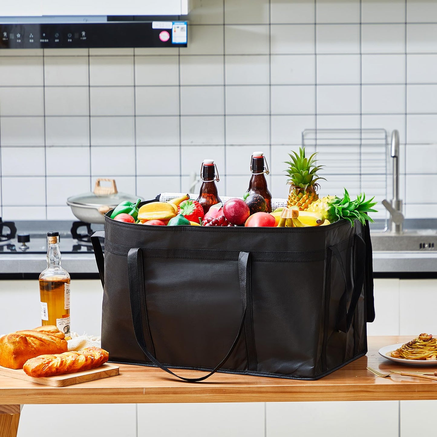 Maxcheck 6 Insulated Food Delivery Bag XXXL Large Capacity Hot Cold Grocery Tote Bag Reusable Warming Cooler Pizza Catering Carrier for Commercial Travel Lunch Shopping Gifts (Black)