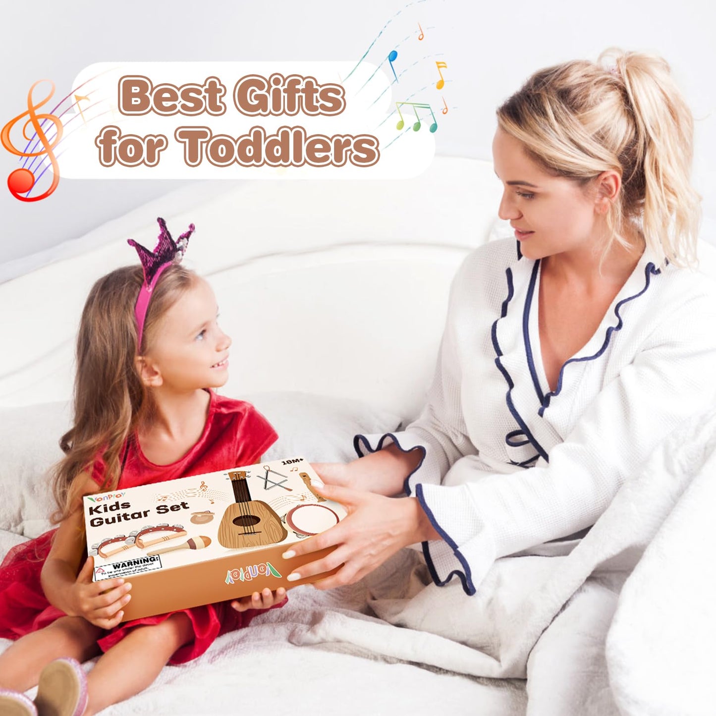 Kids Guitar Toys for 2 Year Old Boy Gifts, Musical Instruments for Toddler 1-3, Christmas Birthday Gifts for 3 4 Year Old Girls Montessori, Band Sets with Ukulele/Tambourine/Flute Toys for Kids 3-5