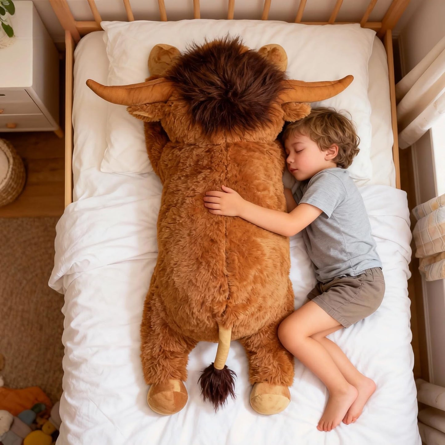 38.5 Inch Brown Giant Highland Cow Plush Stuffed Animal - Large Cow Pillow Gift for Kids and Adults, Couch & Bed Decor