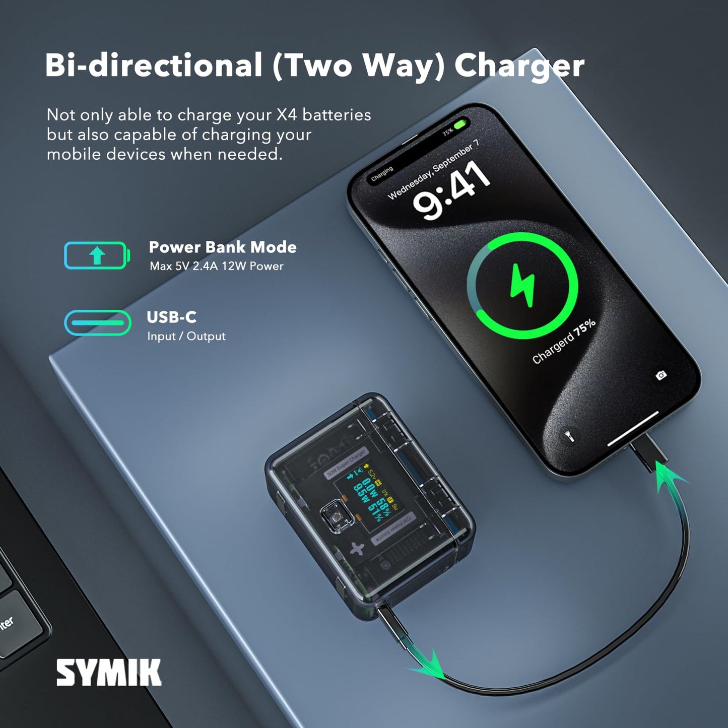 SYMIK Insta 360 X4 Battery Charger for Insta360 X4 Accessory, 30W OLED Screen Intelligent Two Way Charging Case for Insta360 X4 Battery, Fast Charger Hub Shows Battery Level, No Internal or X4 Battery