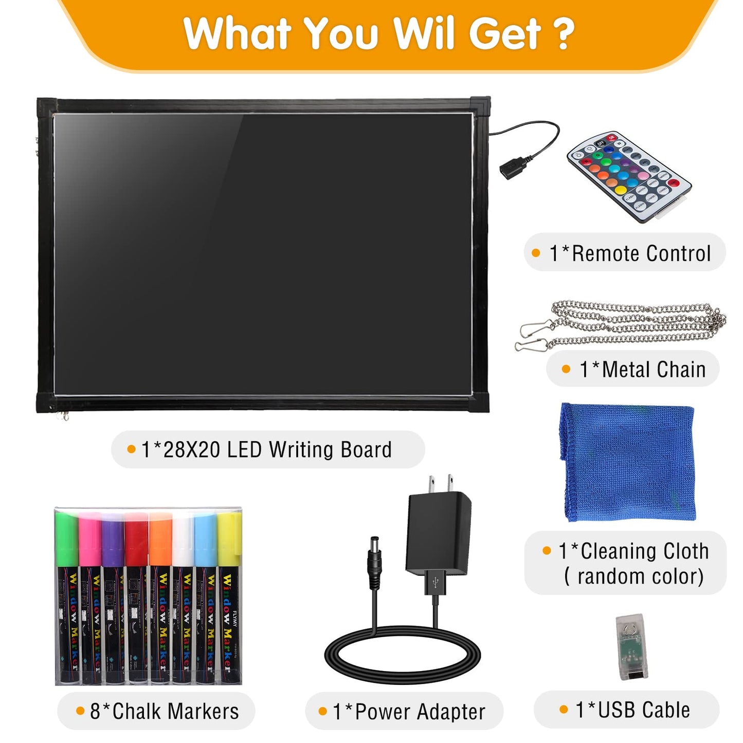 Slsy Illuminated LED Message Writing Board, 24''X16 Erasable Neon Effect Menu Sign Board with 8 Fluorescent Makers, 26 Flashing Modes LED Message Board