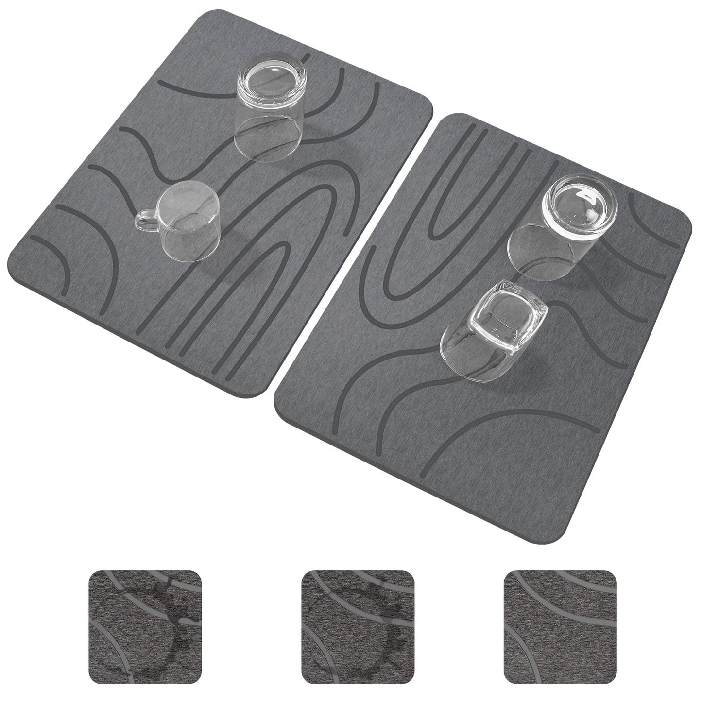 2Pack Stone Drying Mat for Kitchen Counter,16''x12'' Quick Dry Stone Mat Kitchen,Double-sided Diatomaceous Earth Design Stone Drying Mat, No Water Accumulation Dish Drying Stone (Curved Stripes)