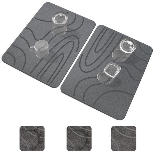 2Pack Stone Drying Mat for Kitchen Counter,16''x12'' Quick Dry Stone Mat Kitchen,Double-sided Diatomaceous Earth Design Stone Drying Mat, No Water Accumulation Dish Drying Stone (Curved Stripes)