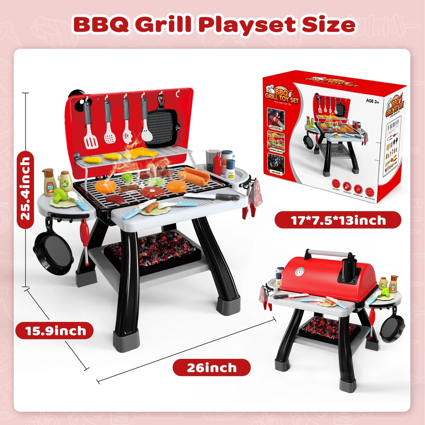 35pcs Kitchen Toy Set, Toy BBQ Grill Set, Cooking Toy Set, Little Chef Play, Kids Grill Playset Interactive BBQ Toy Set for Kids, Kids Kitchen Playset Toy Christmas Birthday Gift for Boys Girls Kids