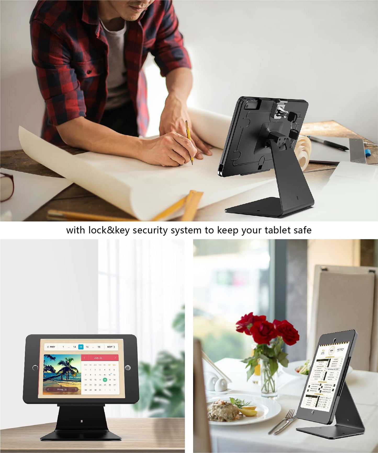 DDSHOW Desktop Anti-Theft Security Kiosk Stand Holder Enclosure for iPad 10.2-Inch (9th Gen.2021,8th Gen.2020,7th Gen.2019),with Lock and Key,Flip &360°Rotating Horizontal or Vertical Design(Black)