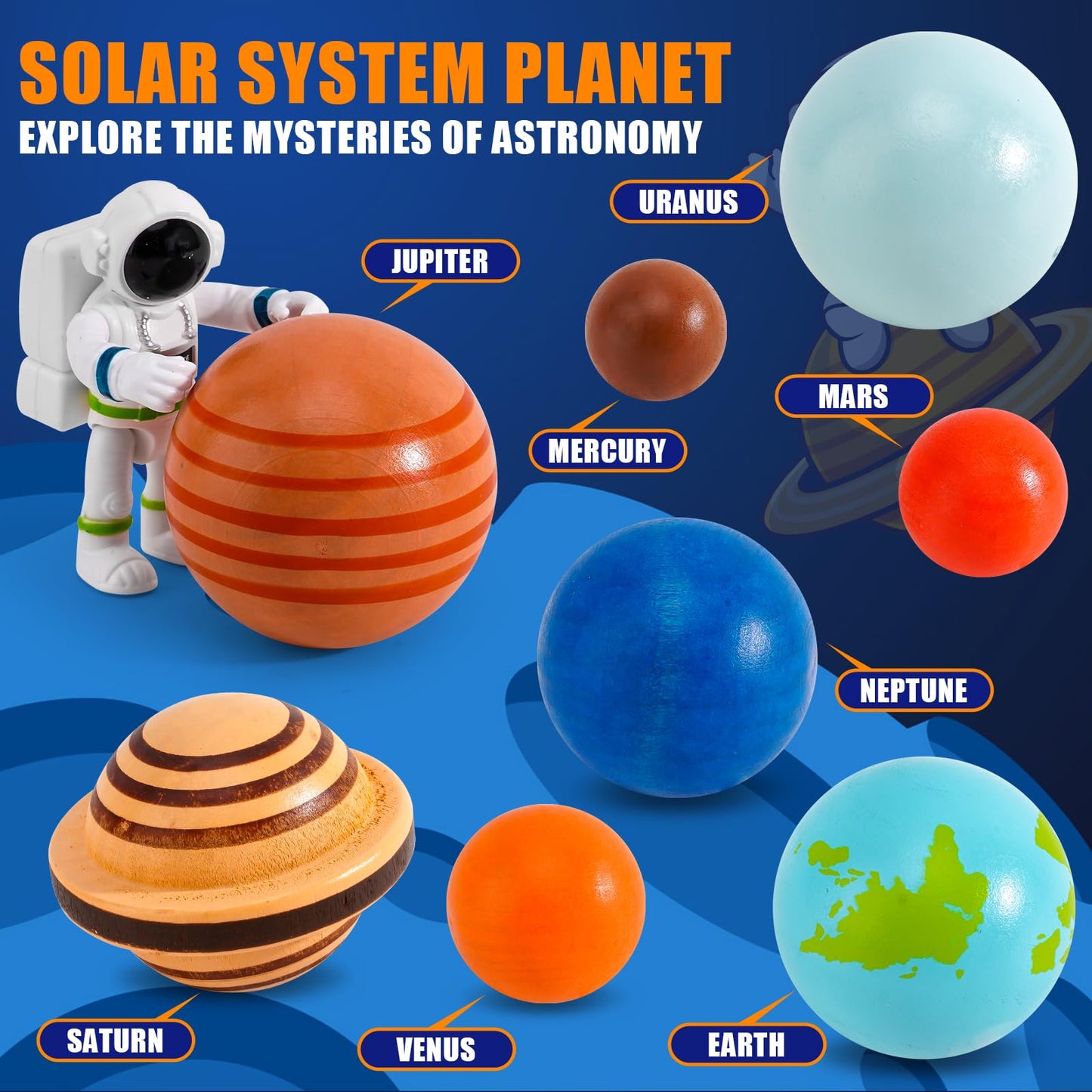 30 Pcs Wooden Solar System Model Board Toy Kit, Montessori Planet Balls Toys with Astronaut Figures, Preschool Learning Educational Puzzle, Space Knowledge Flash Cards Learning Toys for Kids