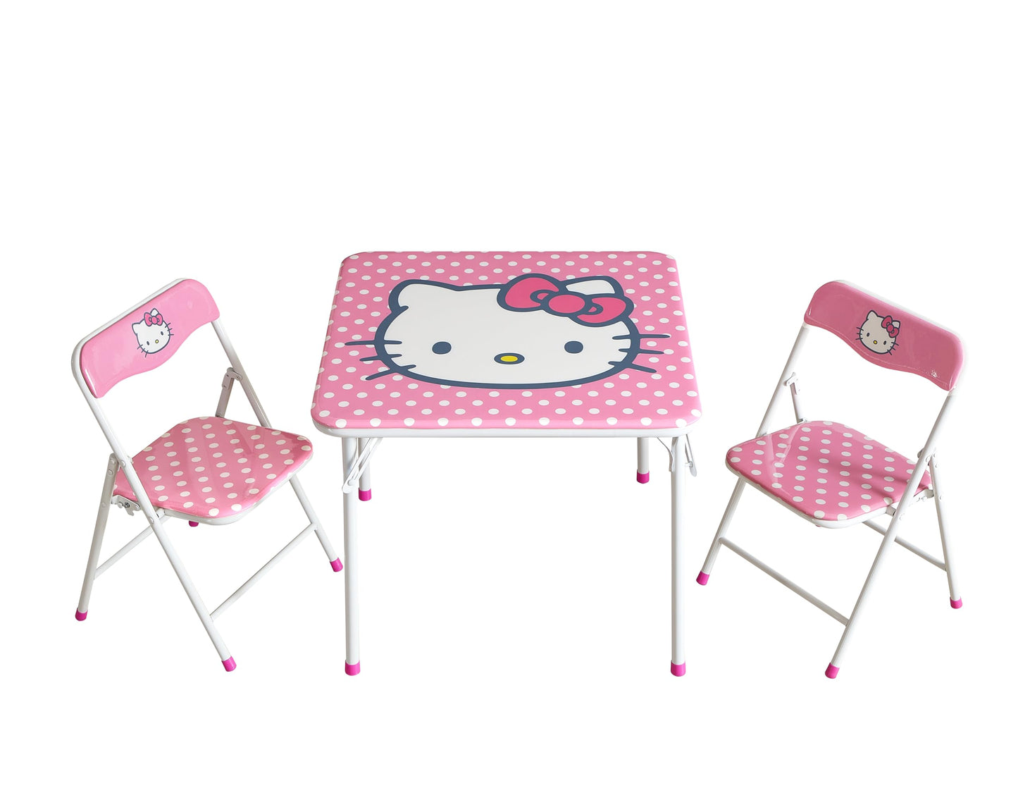 Hello Kitty Kids Activity Table and Chair Set, 3-Piece Square Table with 2 Folding Chairs, Sanrio Character Design,Furniture Set for Ages 3+