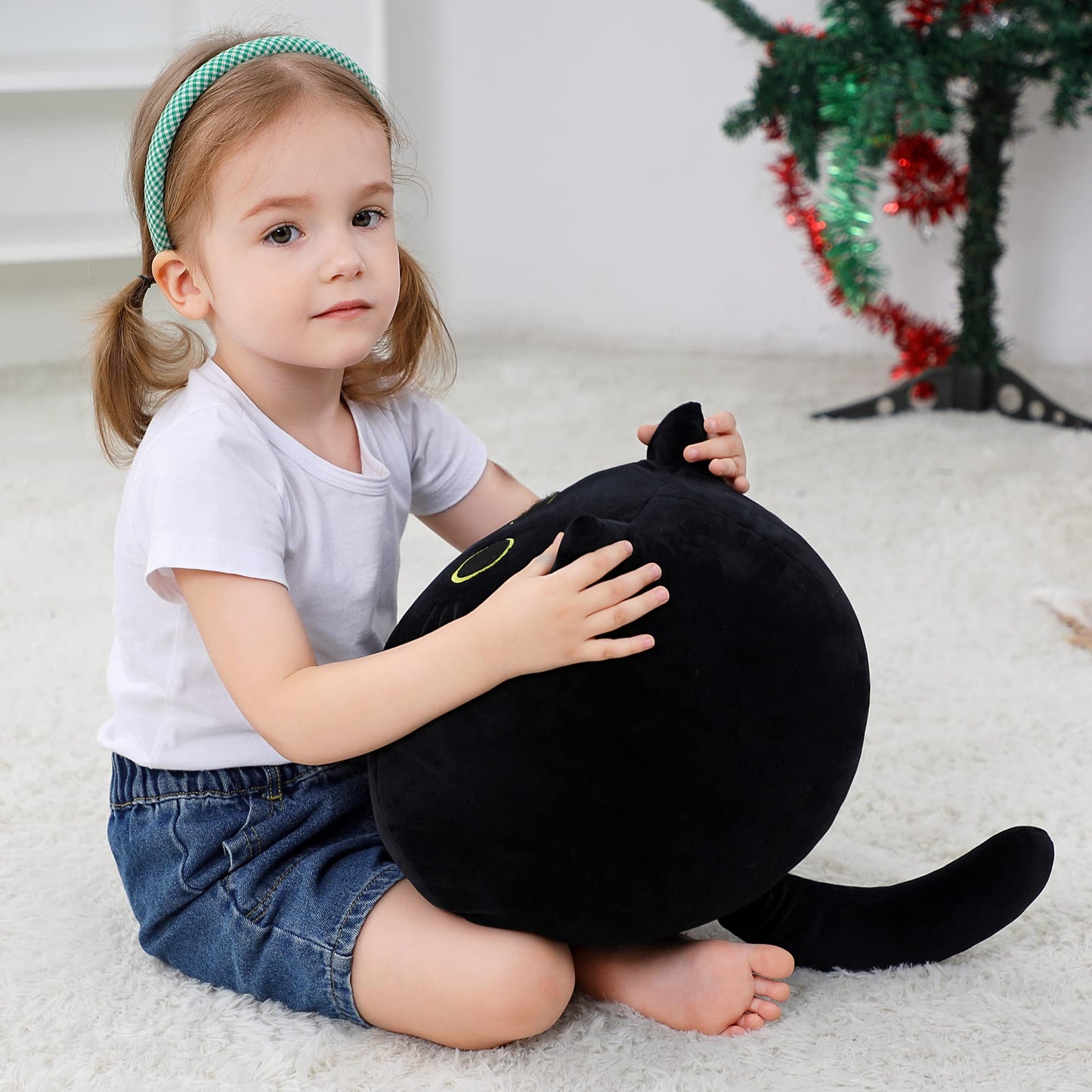 WeBingo Black Cat Plush Toy 16'', Giant Cat Stuffed Animal Plushies Pillow for Girl Boy Kid Adult, Large Big Soft Gift for Birthday Christmas Valentine's Day Home Decor