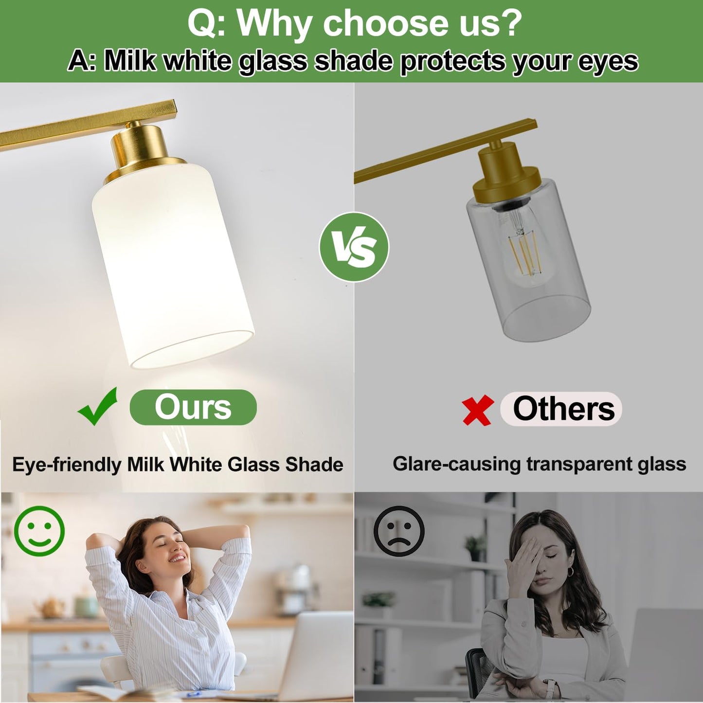 MOKATNG 4-Light Bathroom Light Fixtures, Brushed Gold Vanity Light with Milky White Shades, Bathroom Lighting Fixtures Over Mirror, Modern Bathroom Wall Lamp for Mirror Living Room Cabinet Bedroom