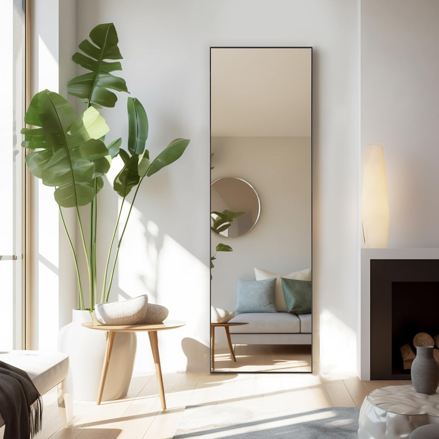 Aidoly Mirror Full Length, Upgraded 16"x59" Body Wall Mirrors with Shatter-Proof Glass, Floor Standing, Hanging or Leaning, Tall Mirror with Stand Aluminum Alloy Frame for Bedroom, Black