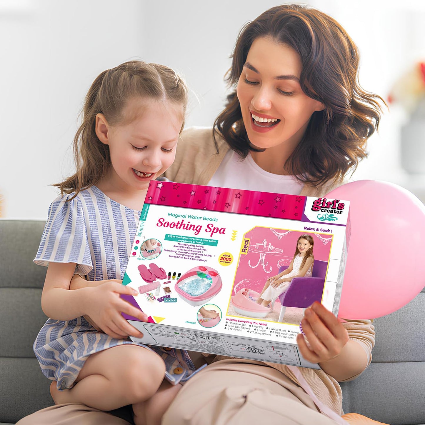 B Bascolor Kids Foot Spa & Nail Kit Set, Kids Spa Day Kit for Girls, Massage Foot Soak Tub and Nail Dryer, Manicure Pedicure Art Salon Girl Gift for 5-12, Christmas Birthday Gifts