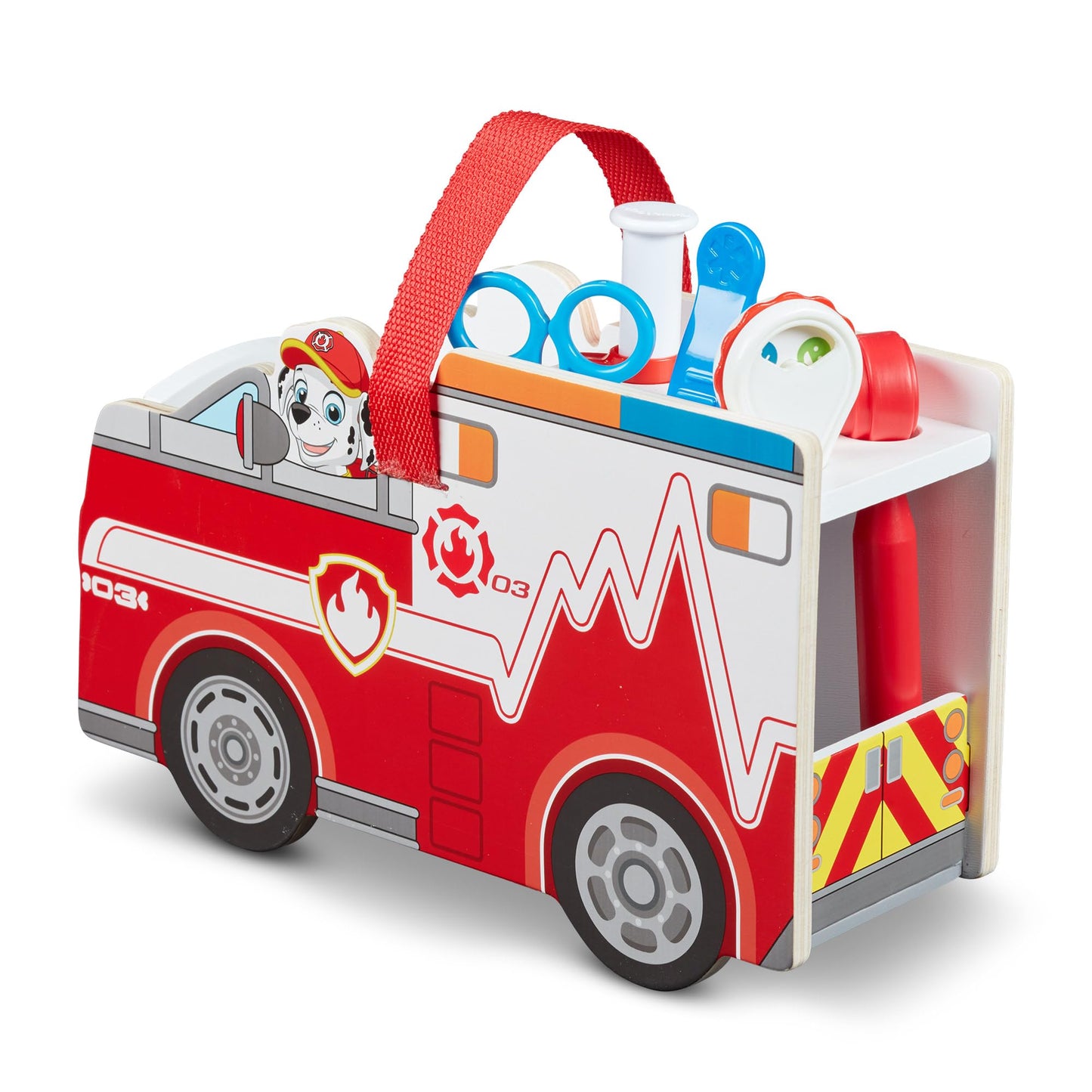 Melissa & Doug PAW Patrol Marshall's Wooden Rescue EMT Caddy (14 Pieces) PAW Patrol Take-Along Pretend Play First Responder Rescue Kit, Toddler Toy for Girls and Boys Ages 3+